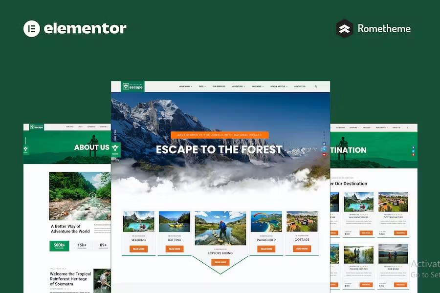 Escape - Forest Travel Adventure Elementor Pro Full Site Template Kit listing image