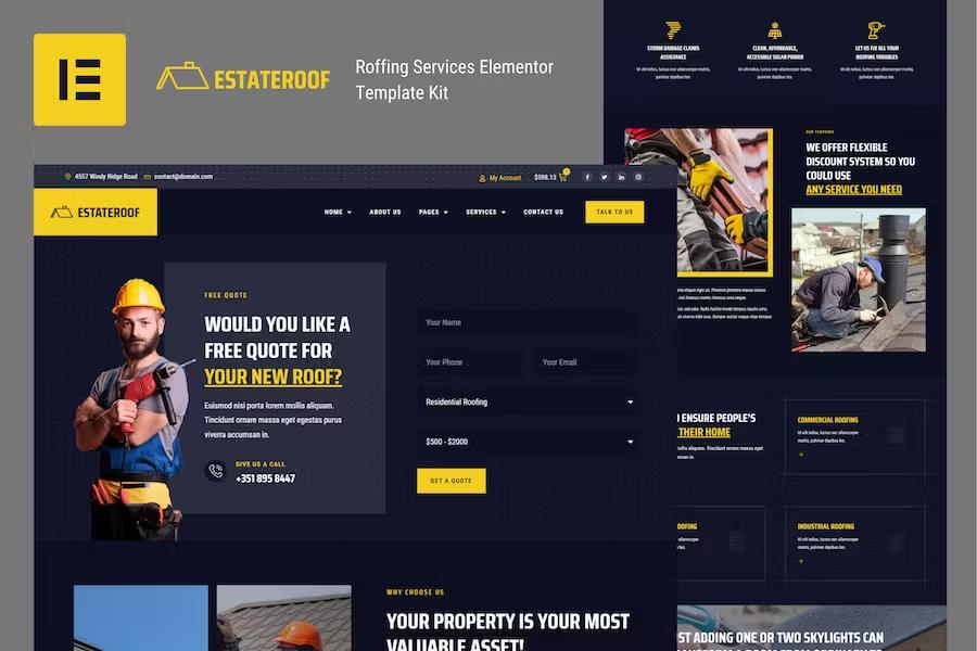 Preview image for EstateRoof - Roofing Services Elementor Template Kit
