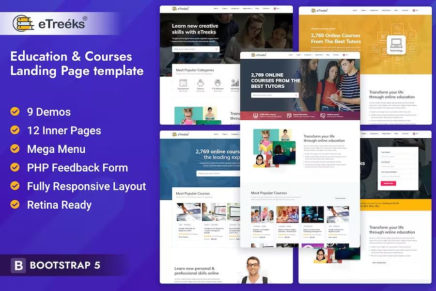 eTreeks - Online Courses & Education Landing Page Template