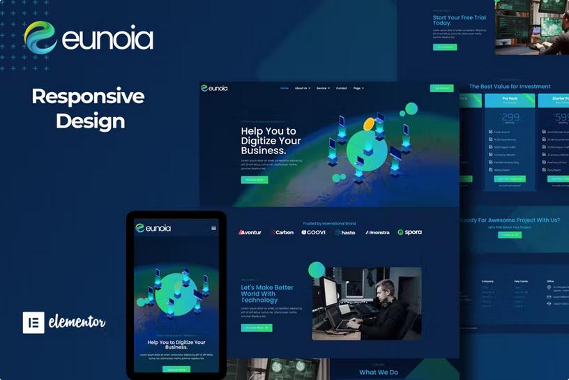 Eunoia - Tech Company Digital Service Elementor Template Kit product preview