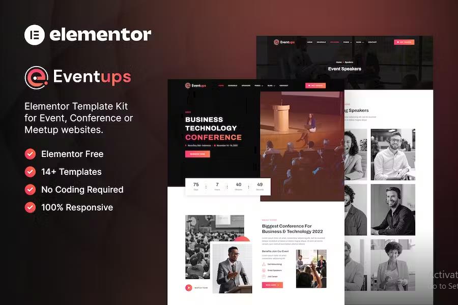 Product preview supplied for Eventups – Event & Conference Elementor Template Kit