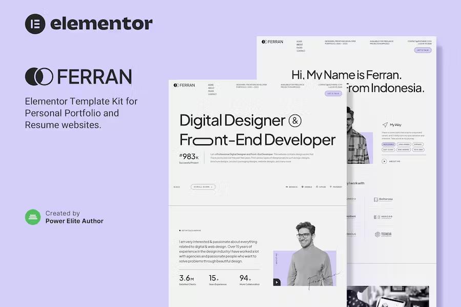 Preview image for Ferran – Personal Portfolio & Resume Elementor Template Kit