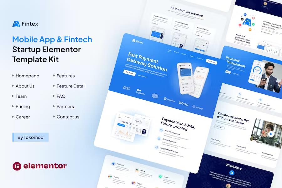Fintex - Mobile App & Fintech Startup Elementor Template Kit product preview