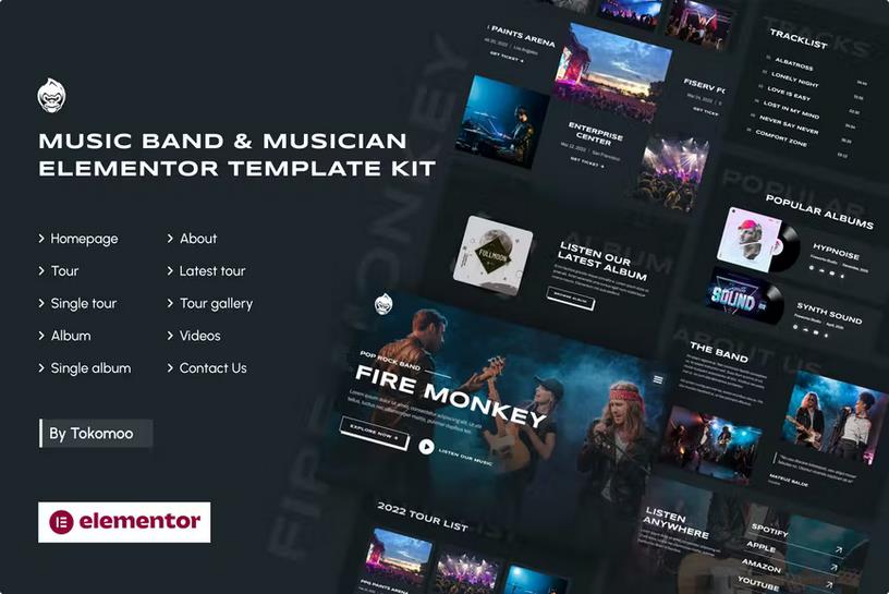 Fire Monkey | Music Band & Musician Elementor Template Kit
