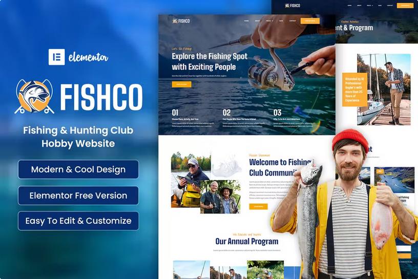 Preview image for Fishco - Fishing & Hunting Club Elementor Template Kit