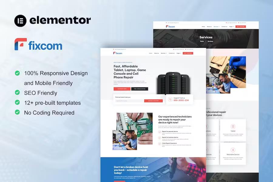 Preview image for Fixcom - Mobile Phone & Computer Repair Elementor Template Kit