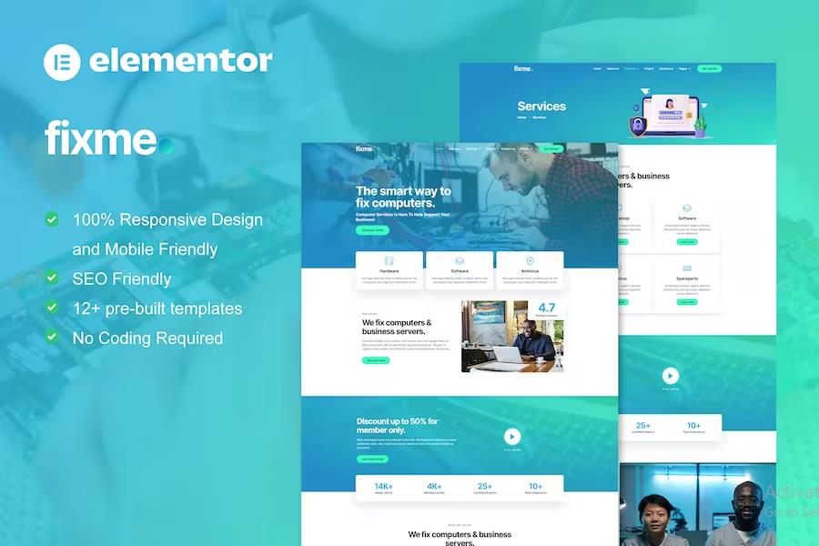 Fixme - Computer Repair Service Elementor Template Kit product preview