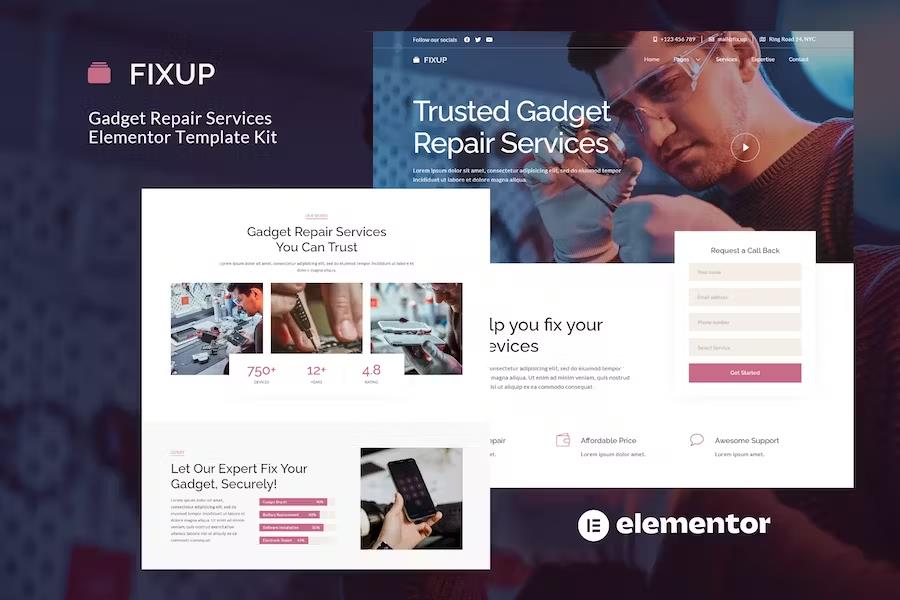 FixUp - Gadget Repair Services Elementor Template Kit product preview