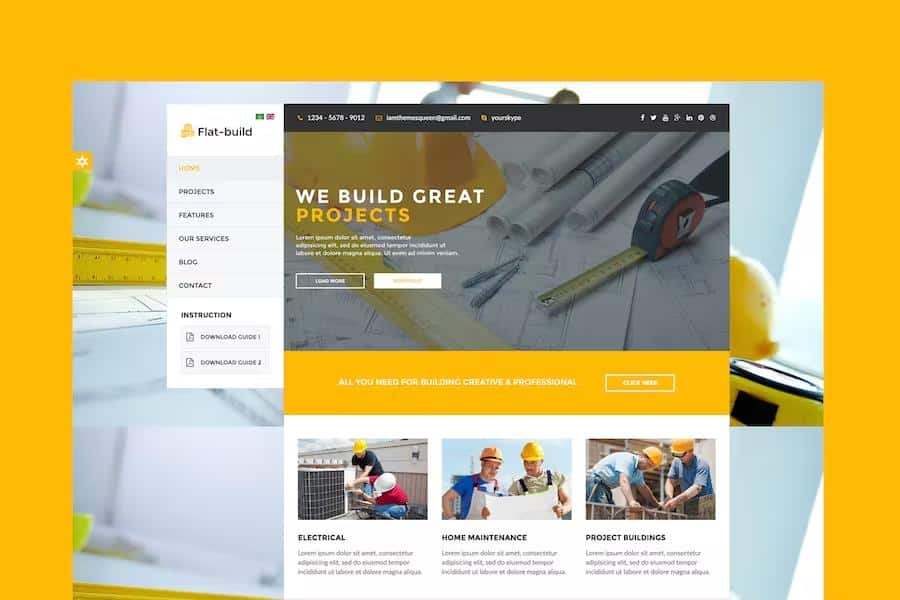 Product preview supplied for Flatbuild - Construction Joomla Template