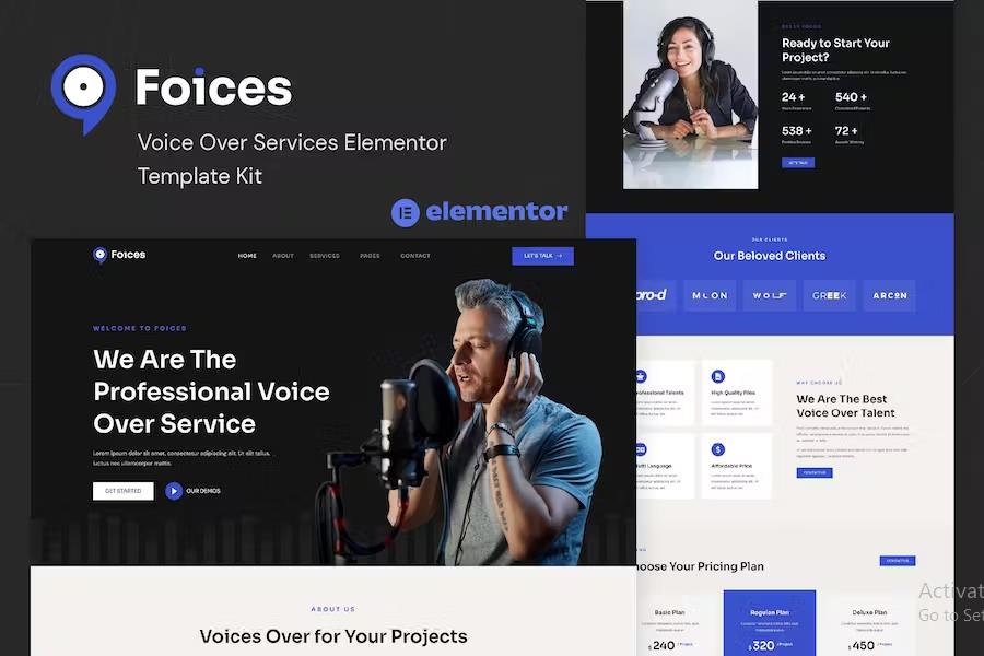 Product preview supplied for Foices - Voice Over Services Elementor Template Kit