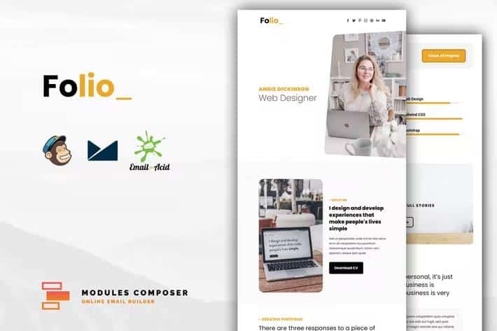Folio - Personal Portfolio Responsive Email ideal for Creatives with Online Builder