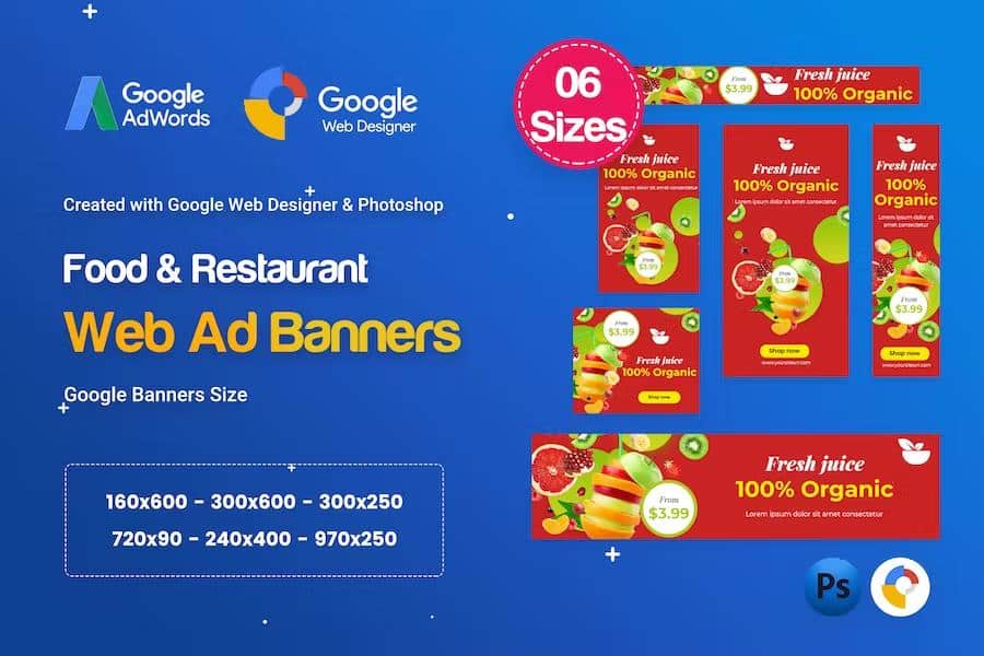 Food & Restaurant Banners HTML5 Ad D80 - GWD & PSD