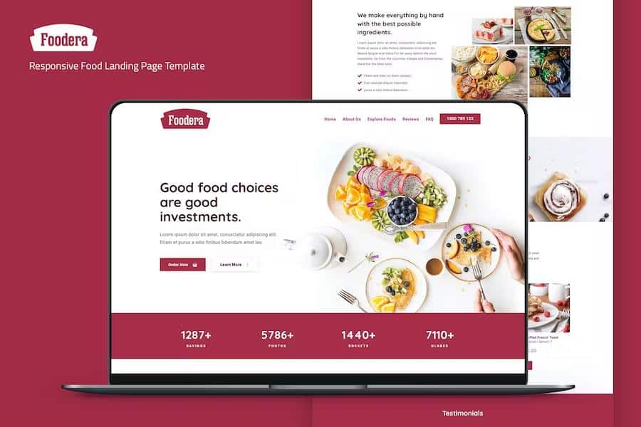 Foodera - Responsive Food Landing Page Template product preview