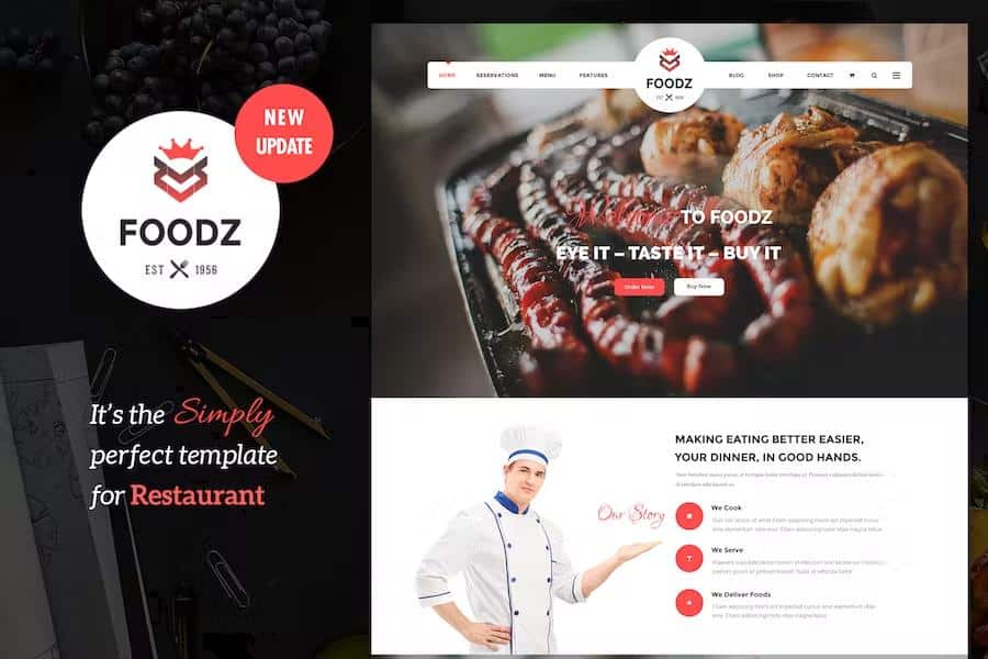 Product preview supplied for Foodz - Restaurant, Spa & Salon Joomla 4 Template