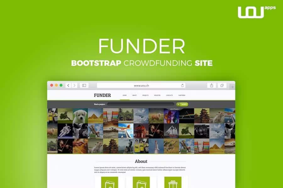 FUNDER - Bootstrap Crowdfunding Site (Single Page)