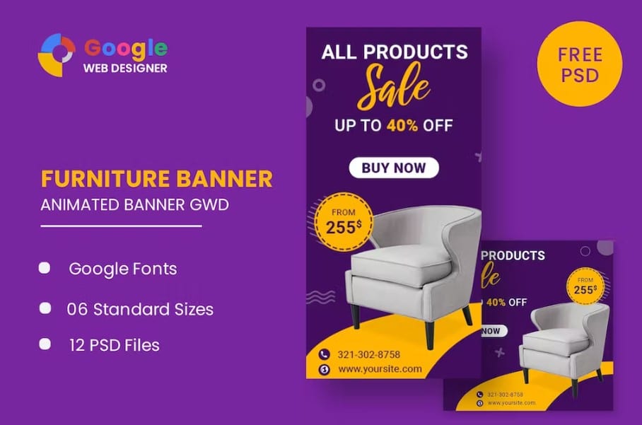 Preview image for Furniture Google Adwords HTML5 Banner Ads GWD