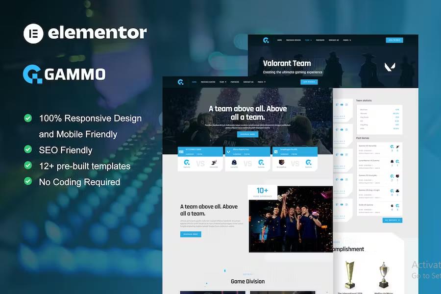 Gammo - Esports Team & Gaming Elementor Pro Template Kit product preview