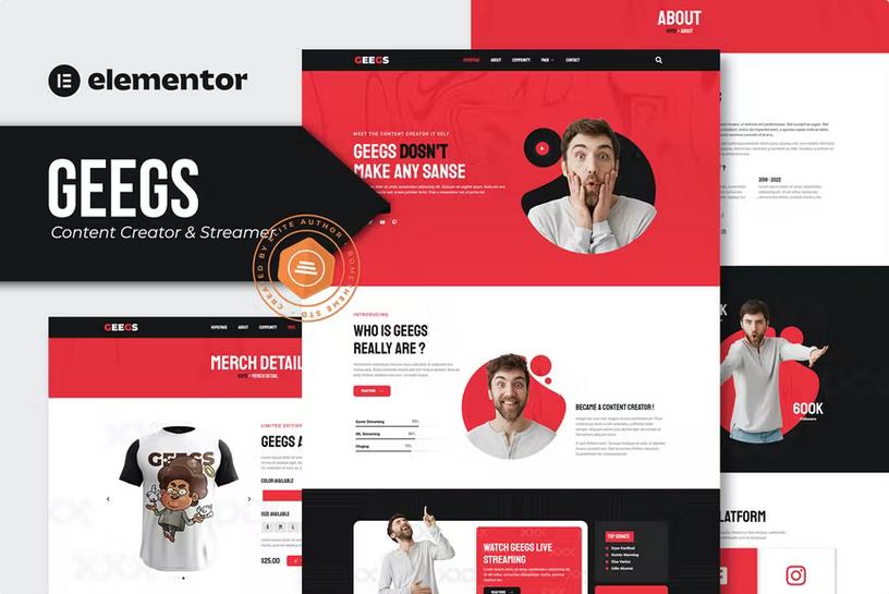 Geegs - Content Creator & Streamer Elementor Template Kit product preview