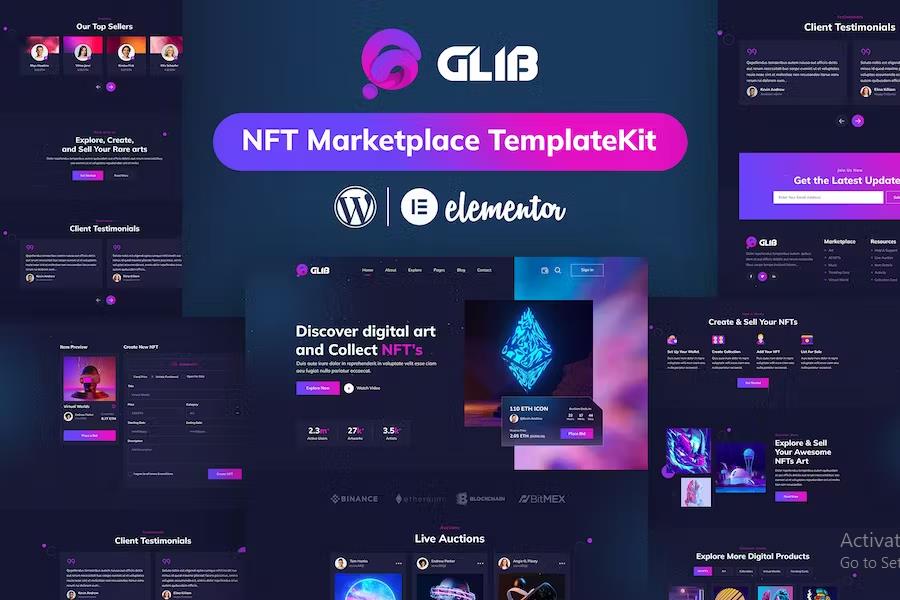 Glib - NFT Marketplace Elementor Pro Template Kit product preview