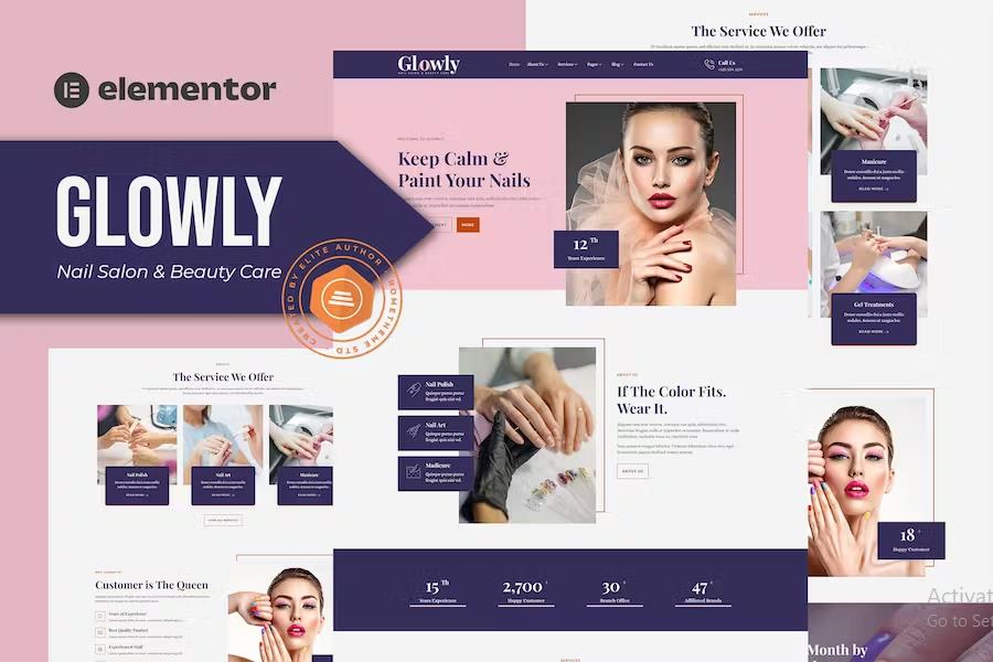 Glowly - Nail Salon & Beauty Care Elementor Template Kit product preview