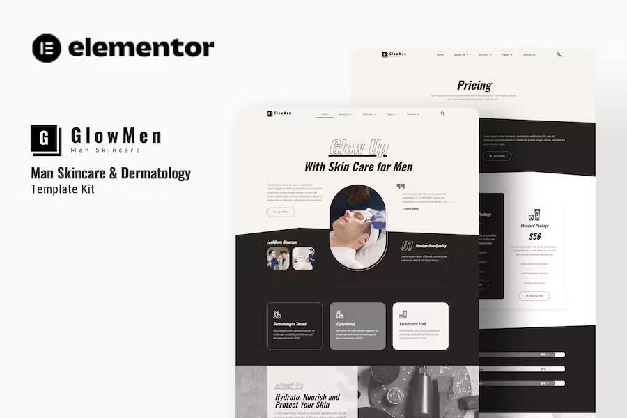 Product preview supplied for Glowmen - Men Skincare & Dermatology Elementor Template Kit