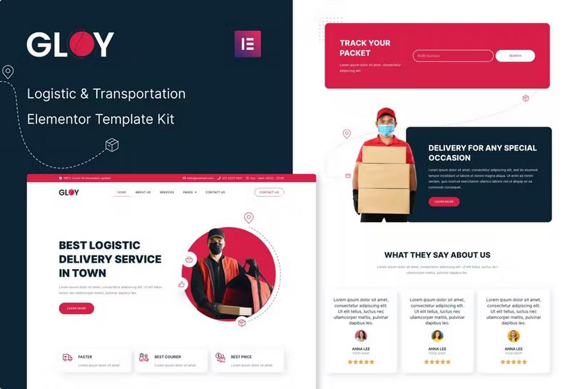 Product preview supplied for Gloy - Logistic & Transportation Delivery Elementor Template Kit