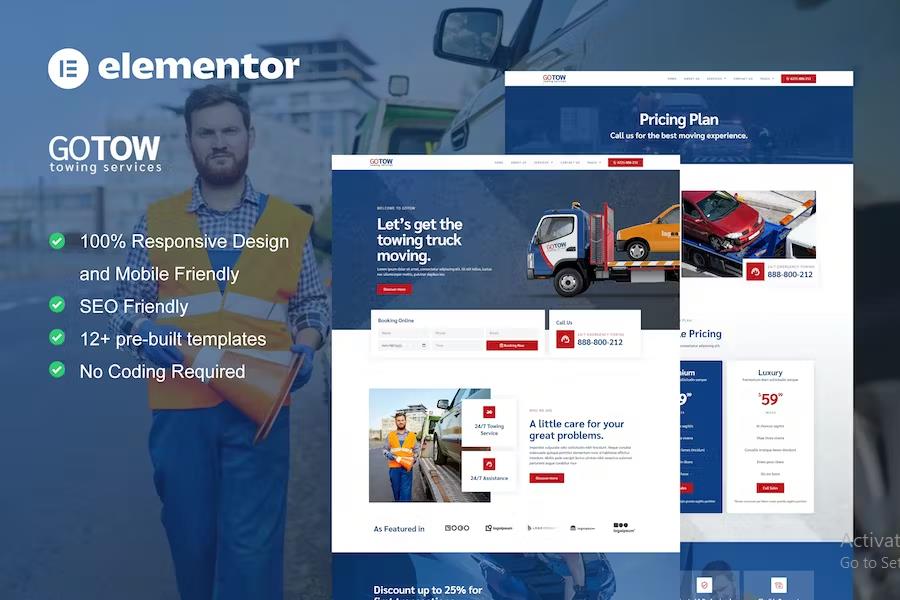 Gotow - Towing Services Elementor Template Kit listing image