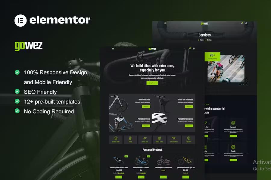 Gowez - WooCommerce Bike Shop & Bike Service Elementor Template Kit product preview