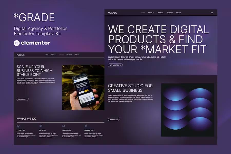 Grade - Creative Agency & Portfolios Elementor Template Kit listing image