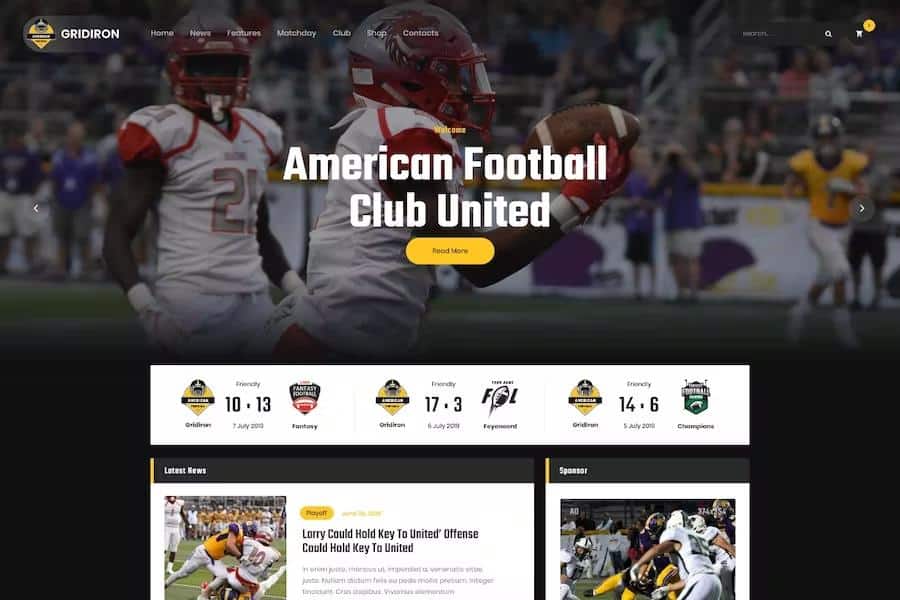 Gridiron - American Football & NFL Superbowl Team WordPress Theme
