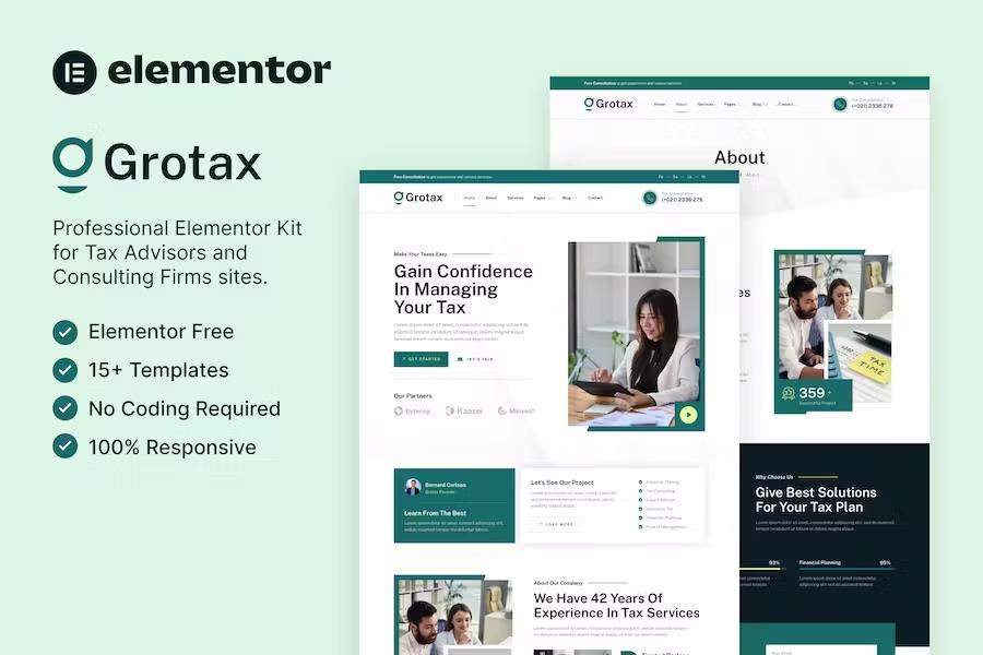 Grotax – Tax Advisor & Consulting Firm Elementor Template Kit listing image