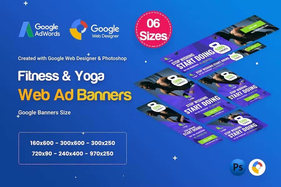 Gym & Fitness Banners Ad D34 - Google Web Design