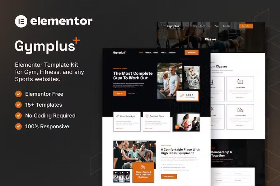 Gymplus - Gym & Fitness Elementor Template Kit product preview