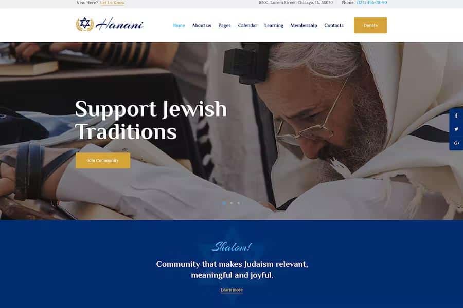 Hanani - Jewish Community & Synagogue WordPress Theme + RTL