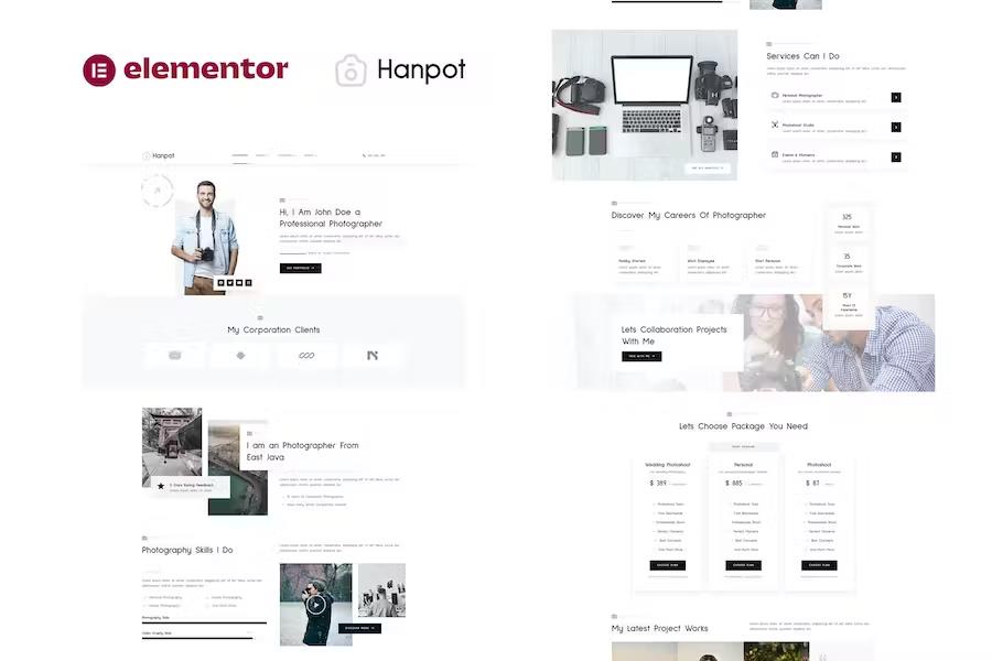 Hanpot - Personal Photographer & Portfolio Showcase Elementor Template Kit product preview