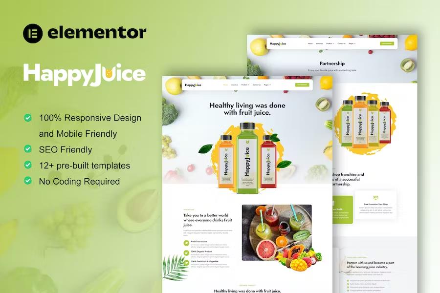 Preview image for HappyJuice - Juice & Fresh Drink Elementor Pro Template Kit
