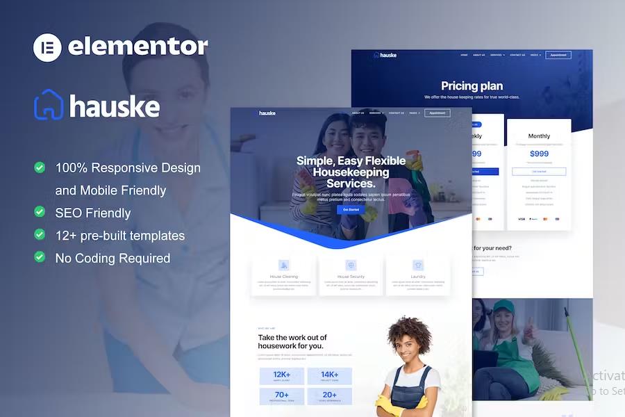 Hauske - Houskeeping & Cleaning Services Elementor Template Kit product preview