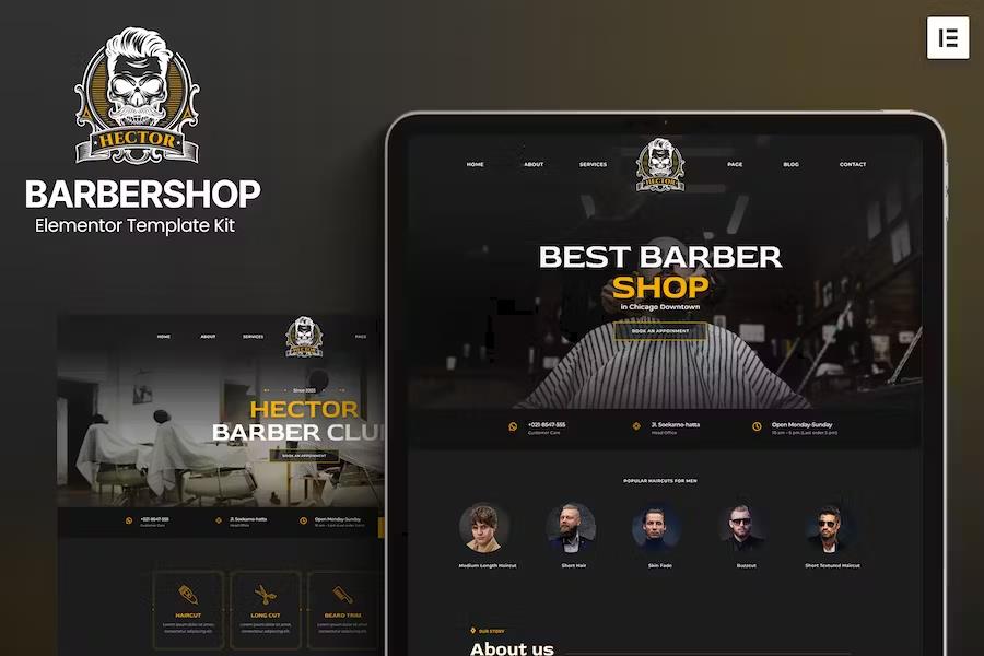 Product preview supplied for Hector - Barbershop Elementor Template Kit