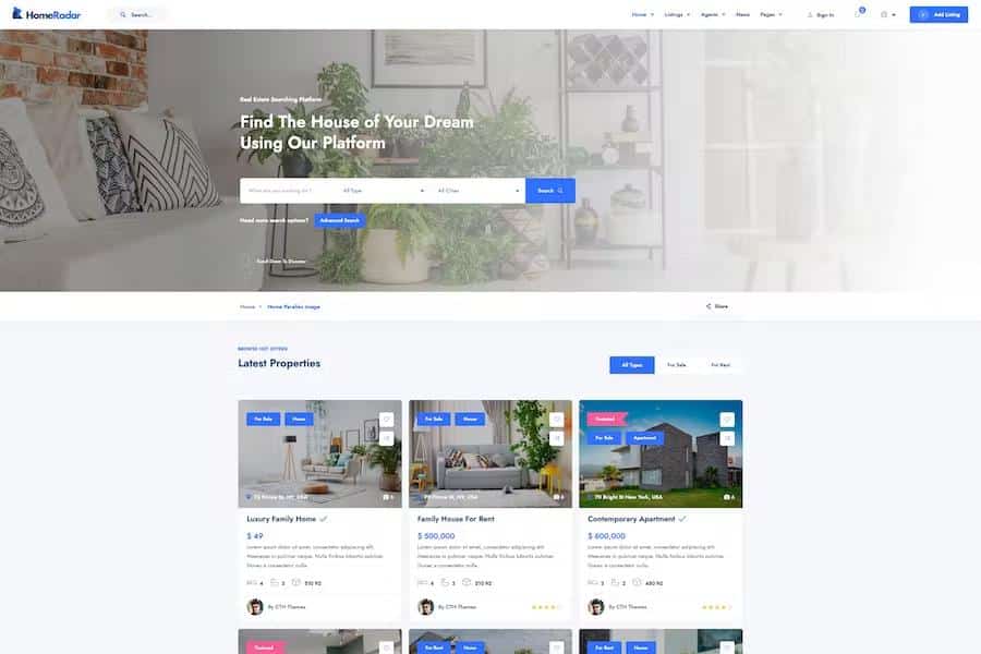 HomeRadar - Real Estate WordPress Theme