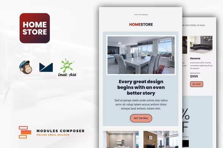 Homestore - E-Commerce Responsive Furniture and Interior design Email with Online Builder