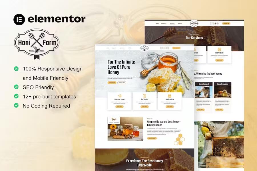 Preview image for HoniFarm - Honey Bee Farm Elementor Template Kit