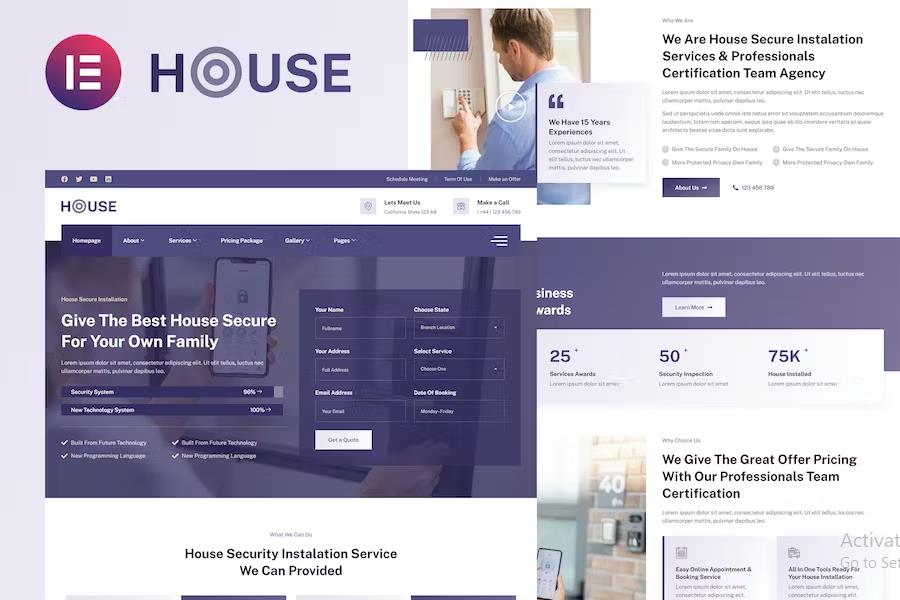 Housec - Smart Home Security Service Elementor Template Kit listing image