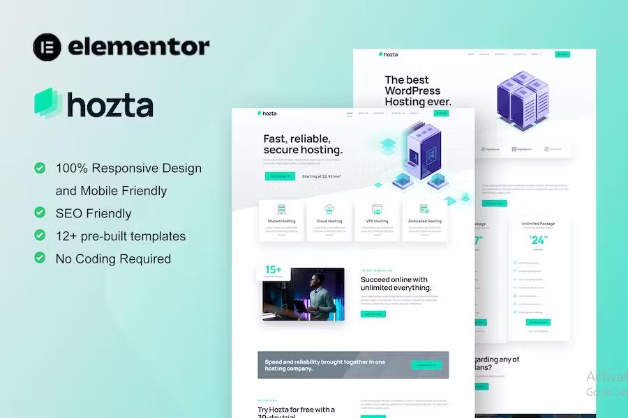 Preview image for Hozta - Web Hosting Service Elementor Template Kit