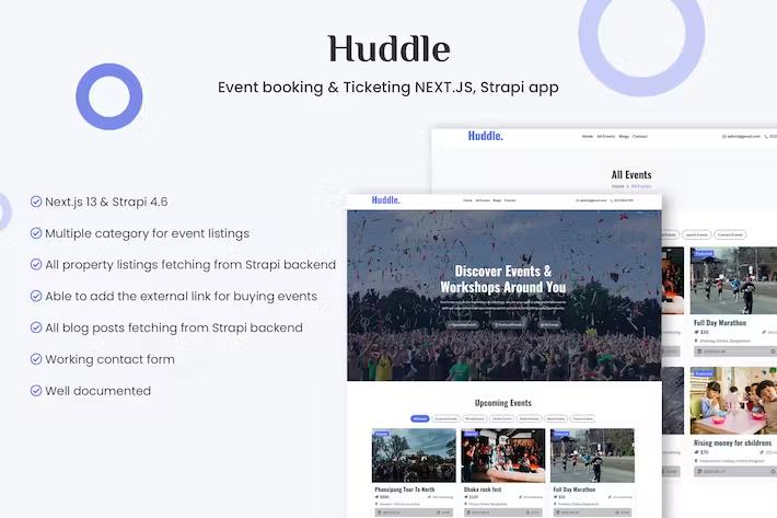 Huddle - Event booking & Ticketing NEXT.JS, Strapi product preview
