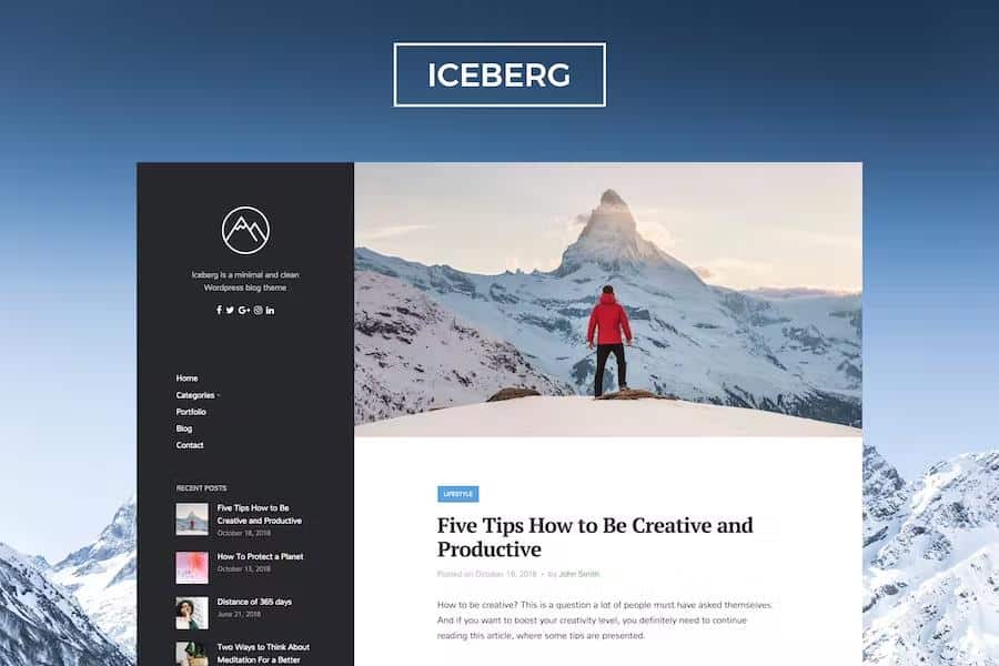 Iceberg - Simple & Minimal Personal WordPress Blog Theme