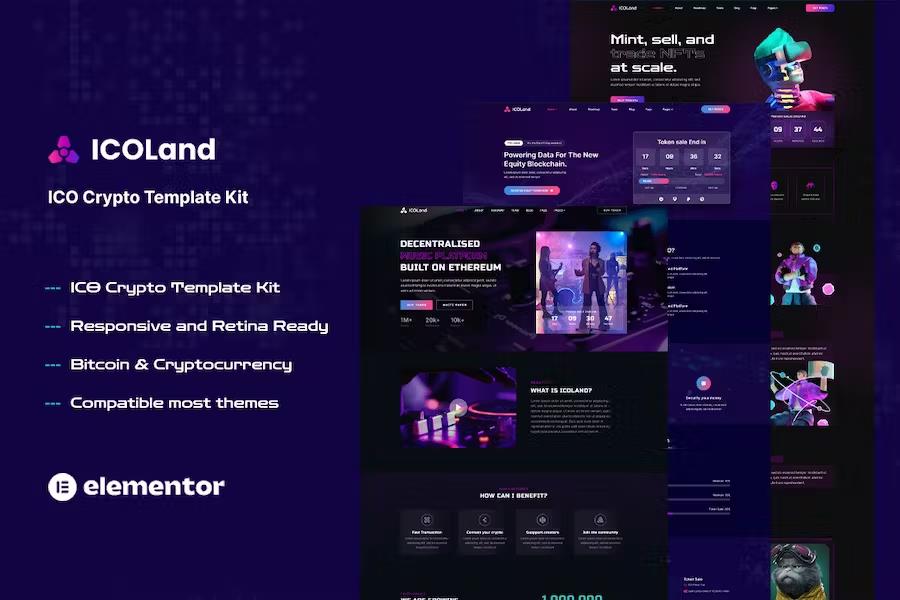 Preview image for ICOLand - NFT Cryptocurrency Elementor Template Kit
