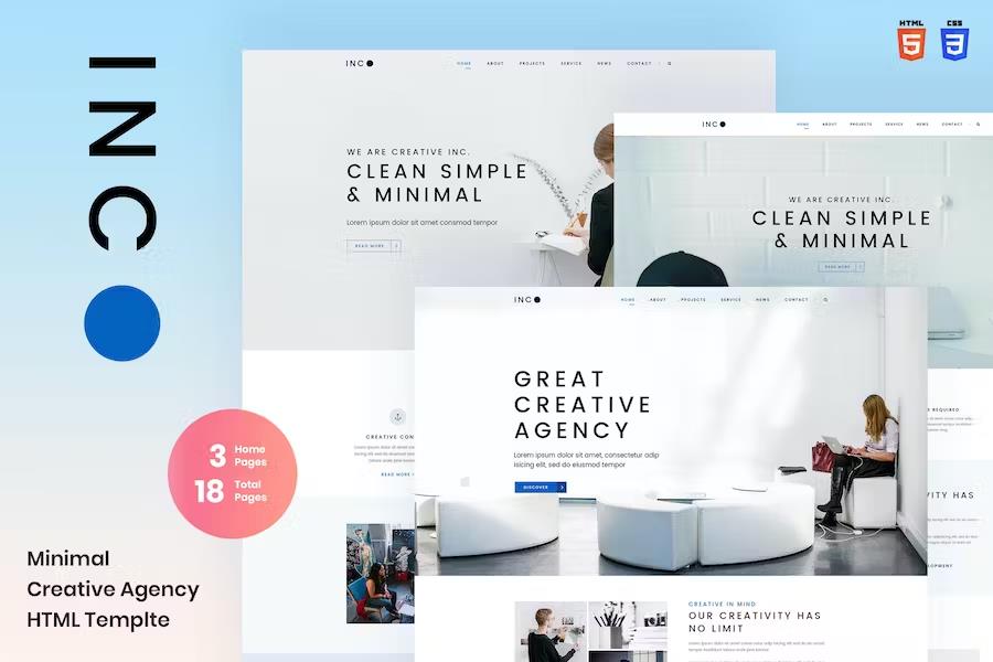 Product preview supplied for Inc - Minimal Creative Agency HTML Template