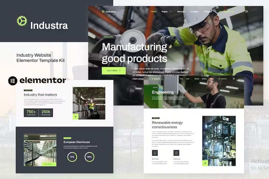 Preview image for Industra - Industry & Manufacturing Elementor Template Kit