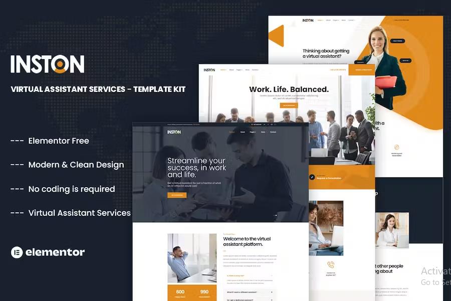 Product preview supplied for Inston - Virtual Assistant Services Elementor Template Kit