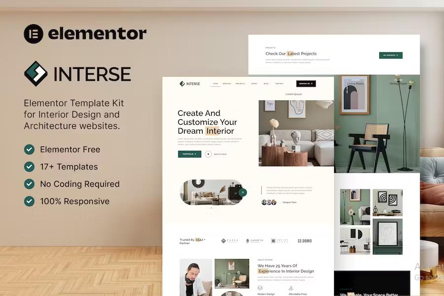 Interse – Interior Design & Architecture Elementor Template Kit product preview